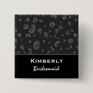 Bridesmaid Dark Grey en Black Leopard Confetti Vierkante Button 5,1 Cm