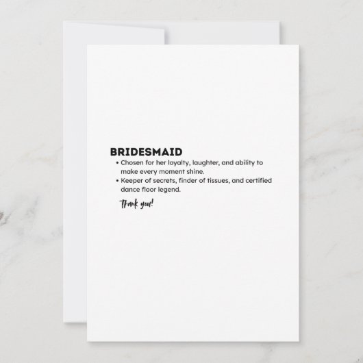 Bridesmaid Definition Card – Funny & Heartfelt Bri Bedankkaart (Voorkant)