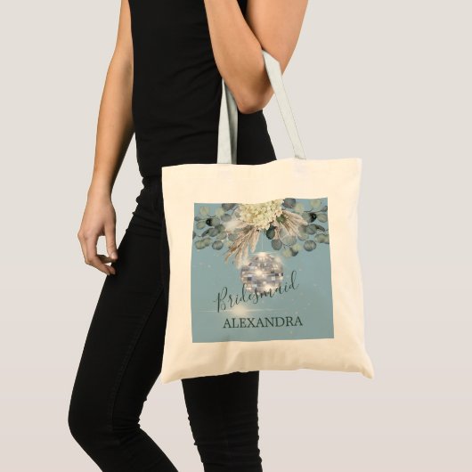 Bridesmaid Disco Ball Floral Blue Eucalyptus Tote Bag (Voorkant (product))