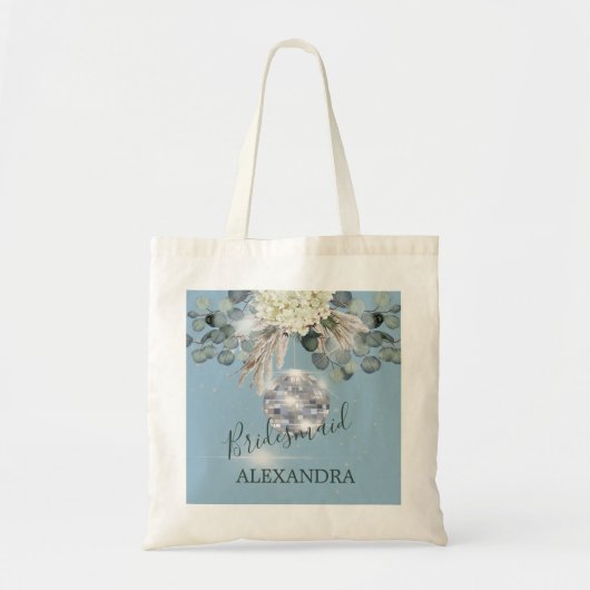 Bridesmaid Disco Ball Floral Blue Eucalyptus Tote Bag (Voorkant)