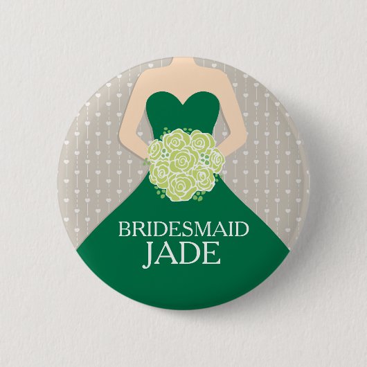 Bridesmaid donkergroene jurk genaamd trouwpin ronde button 5,7 cm (Voorkant)