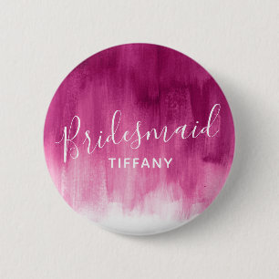 Bridesmaid donkerroze abstracte kunstbruiloft ronde button 5,7 cm