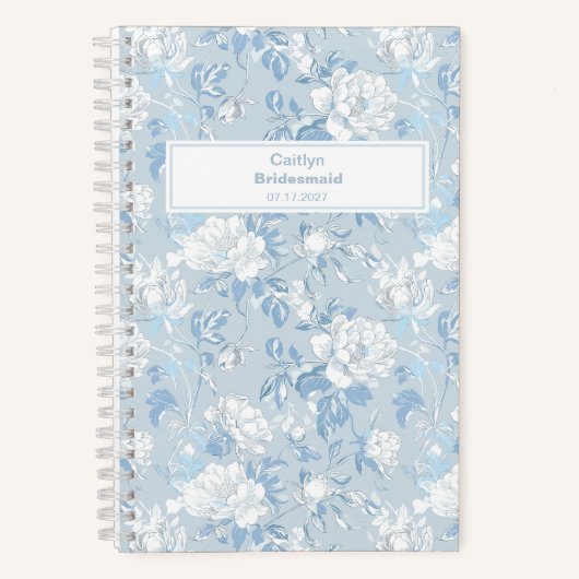 Bridesmaid Dusty Blue Floral Pattern Notitieboek (Voorkant)