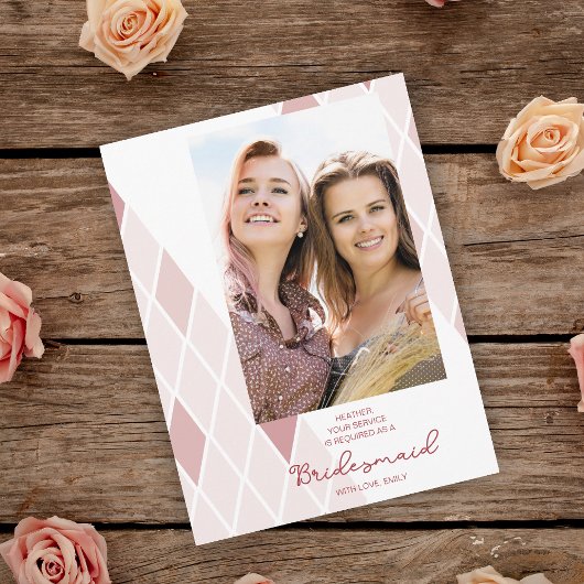 Bridesmaid Elegant Abstract Fotoroze Voorstel Briefkaart