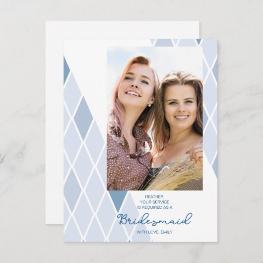 Bridesmaid Elegant Abstract Photo Blue Proposal Briefkaart (Voorkant / Achterkant)