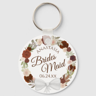 Bridesmaid Elegant Autumn Floral Wreath Wedding Sleutelhanger