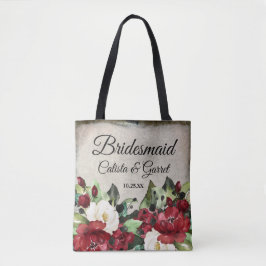 Bridesmaid | Elegant Dark Red Floral Gothic Weddin Tote Bag