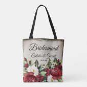 Bridesmaid | Elegant Dark Red Floral Gothic Weddin Tote Bag (Achterkant)