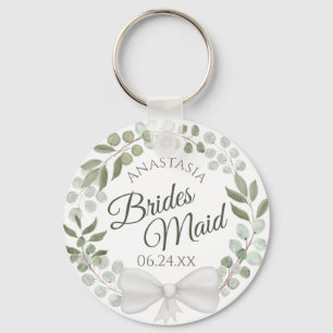 Bridesmaid Elegant Eucalyptus Wreath Weddenschap Sleutelhanger