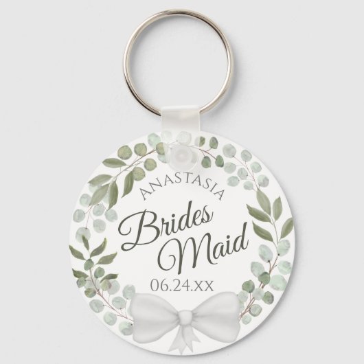 Bridesmaid Elegant Eucalyptus Wreath Weddenschap Sleutelhanger (Voorkant)