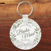 Bridesmaid Elegant Eucalyptus Wreath Weddenschap Sleutelhanger (Voorkant)