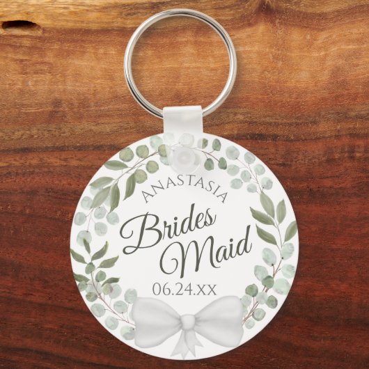 Bridesmaid Elegant Eucalyptus Wreath Weddenschap Sleutelhanger (Voorkant)