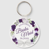 Bridesmaid Elegant Paarse Floral Wreath Wedding Sleutelhanger (Voorkant)