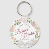 Bridesmaid Elegant Pink Floral Wreath Wedding Sleutelhanger (Voorkant)
