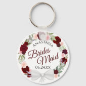 Bridesmaid Elegant Red Floral Wreath Weddenschap Sleutelhanger (Voorkant)