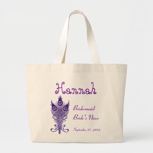 BRIDESMAID en NIECE of ENIG Rol Peacock Feathers Grote Tote Bag (Voorkant)