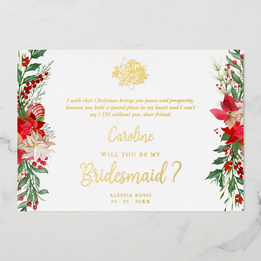 Bridesmaid Fancy Luxury Christmas Proposal Folie Uitnodiging (Voorkant)