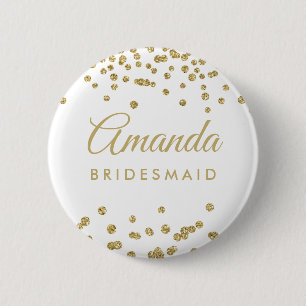 Bridesmaid Favor Gold Faux Glitter Confetti White Ronde Button 5,7 Cm
