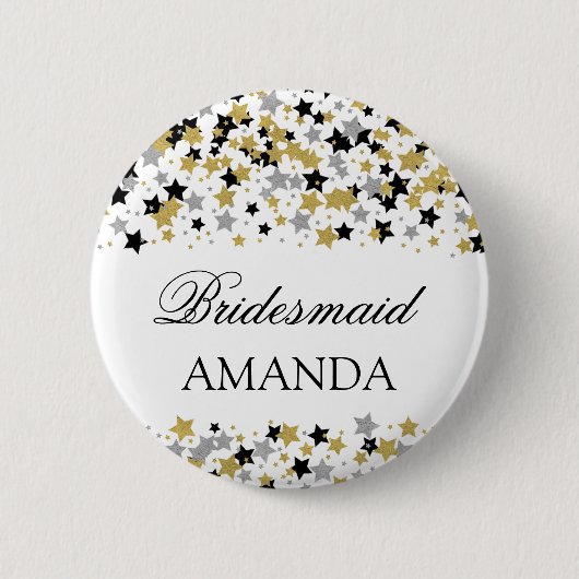 Bridesmaid Favor Gold Foil look Stars Confetti Ronde Button 5,7 Cm (Voorkant)