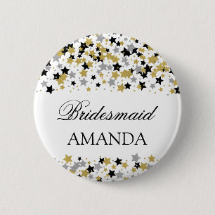 Bridesmaid Favor Gold Foil look Stars Confetti Ronde Button 5,7 Cm