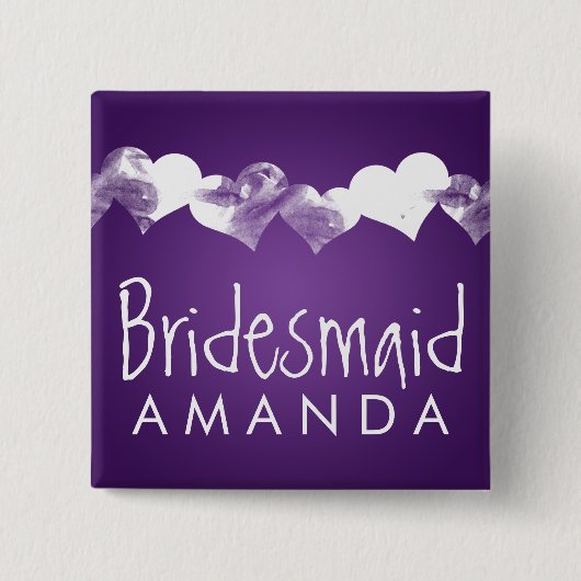 Bridesmaid Favor Grunge Hearts Paars Vierkante Button 5,1 Cm (Voorkant)