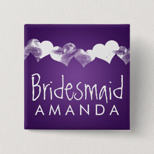 Bridesmaid Favor Grunge Hearts Paars Vierkante Button 5,1 Cm