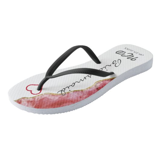 Bridesmaid Favor Monogram rood en goudgeit Teenslippers (Schuin)