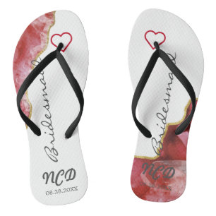 Bridesmaid Favor Monogram rood en goudgeit Teenslippers