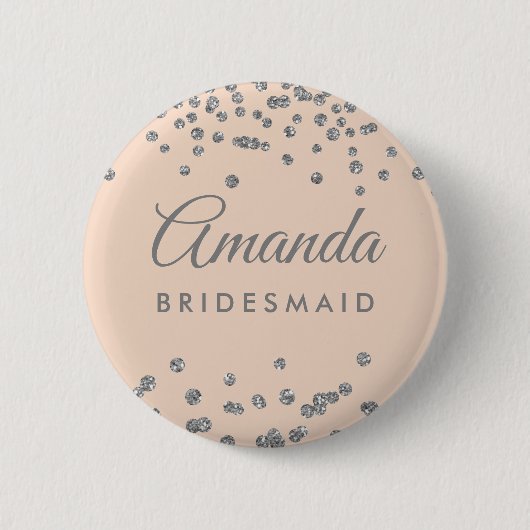 Bridesmaid Favor Silver Glitter Confetti Blush Ronde Button 5,7 Cm (Voorkant)