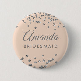 Bridesmaid Favor Silver Glitter Confetti Blush Ronde Button 5,7 Cm