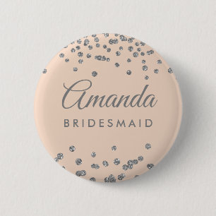 Bridesmaid Favor Silver Glitter Confetti Blush Ronde Button 5,7 Cm