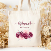 Bridesmaid Floral Burgundy Blush Script Tote Bag
