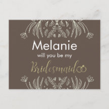 Bridesmaid Floral Drawn Border proposal Kaart