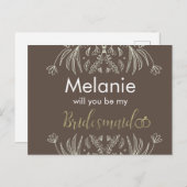 Bridesmaid Floral Drawn Border proposal Kaart (Voorkant / Achterkant)