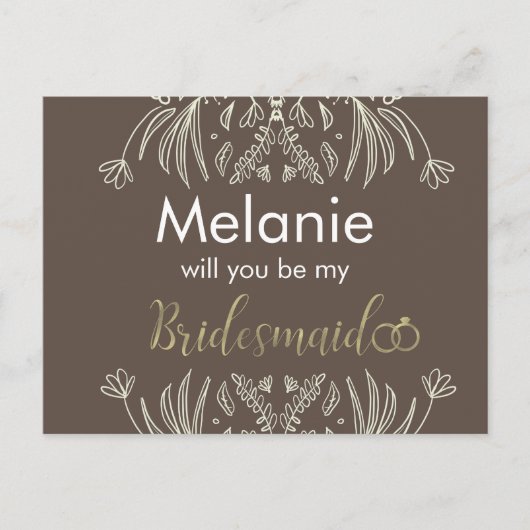 Bridesmaid Floral Drawn Border proposal Kaart (Voorkant)
