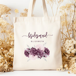 Bridesmaid Floral Mauve Purple Blush Script Tote Bag