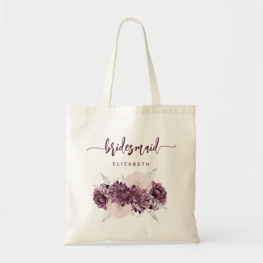 Bridesmaid Floral Mauve Purple Blush Script Tote Bag (Voorkant)