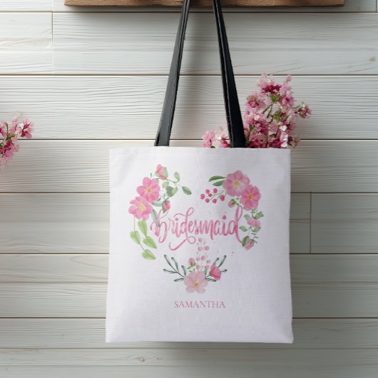 Bridesmaid Floral Personalized Name Tote Bag