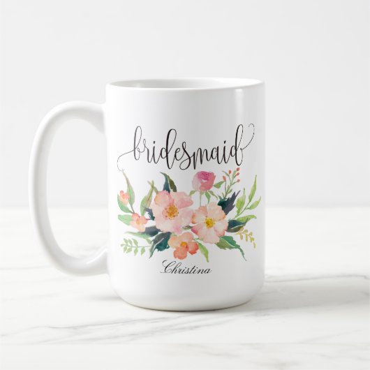 Bridesmaid Floral Personalized Wedding -5 Koffiemok (Links)