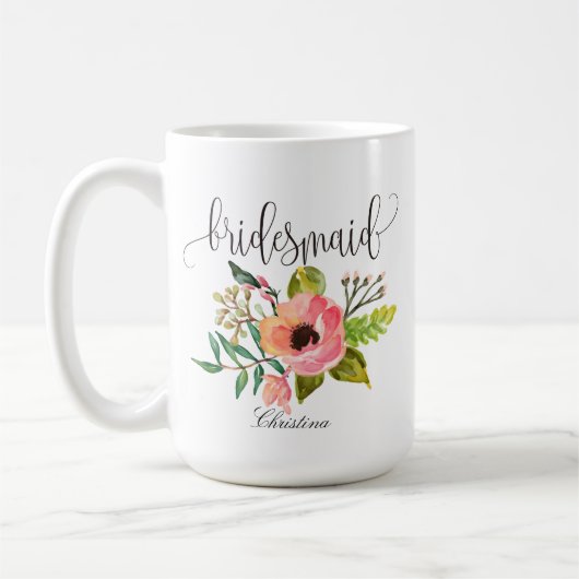 Bridesmaid Floral Personalized Wedding -6 Koffiemok (Links)