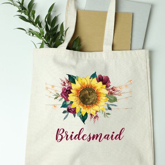 Bridesmaid Floral Sunflower String Lights Tote Bag