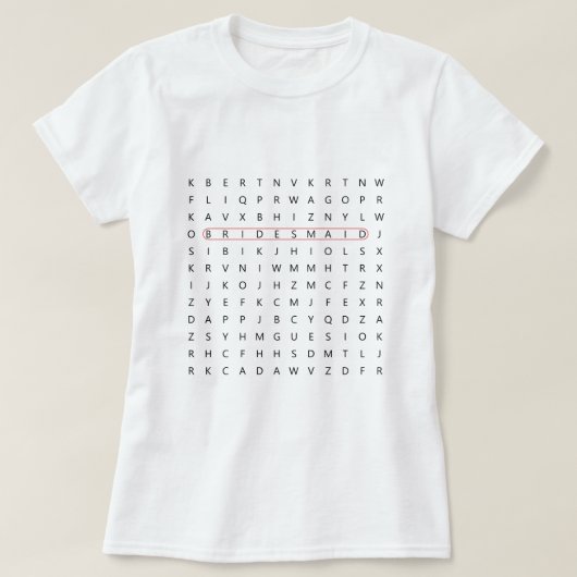 Bridesmaid Fun Word Find Wedding Bachelorette T-Sh T-shirt (Design voorkant)