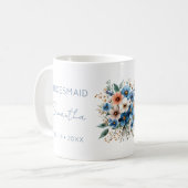 Bridesmaid Gift Blue Floral Personalized Koffiemok (Voorkant links)