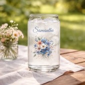 Bridesmaid Gift Elegant Blue Floral Personalized Blikvorm Glas