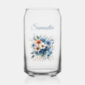 Bridesmaid Gift Elegant Blue Floral Personalized Blikvorm Glas (Voorkant)