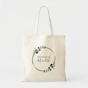 Bridesmaid Gift Eucalyptus Gold Monogram Tote Bag