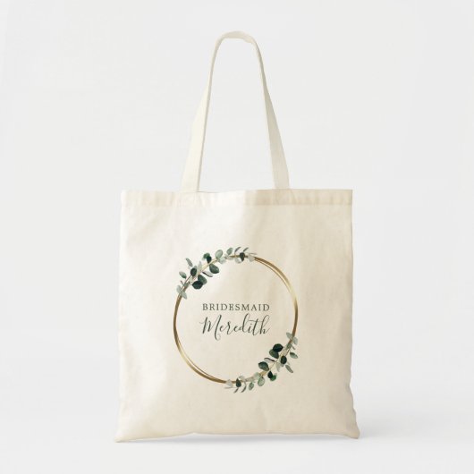 Bridesmaid Gift Eucalyptus Gold Monogram Tote Bag (Voorkant)