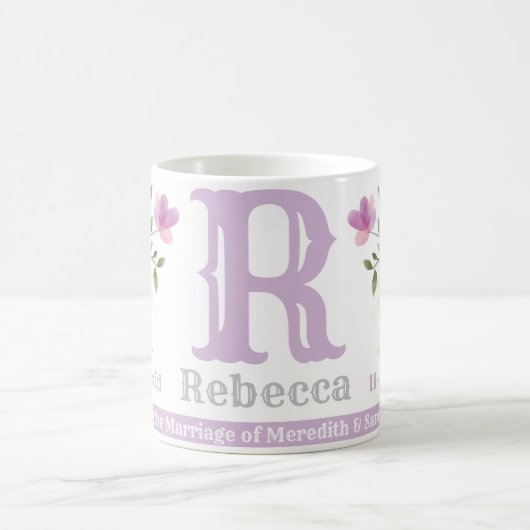 Bridesmaid Gift met naam en Initiaal. Floral desig Koffiemok (Center)