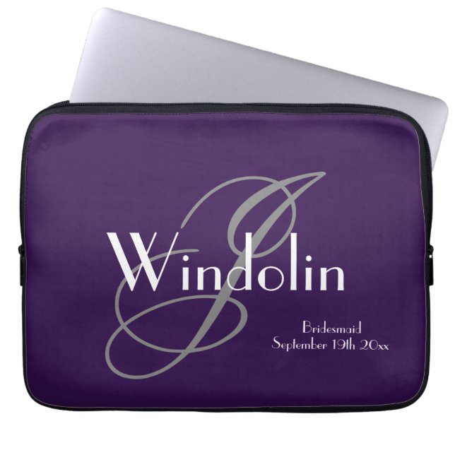 Bridesmaid Gift Monogram & Naam Moderne Cool Chic Laptop Sleeve (Voorkant)