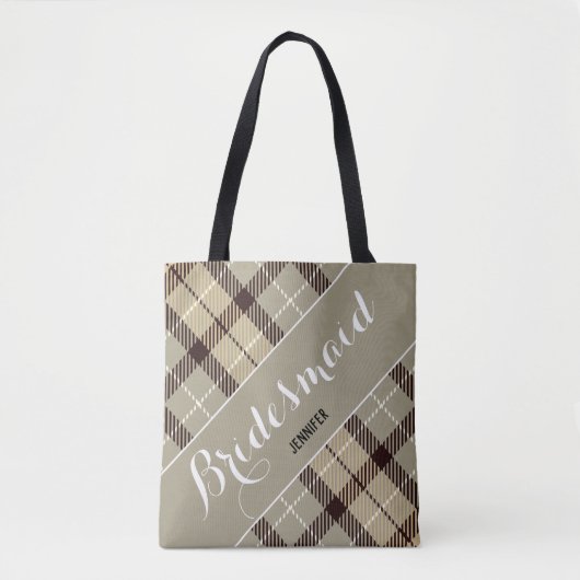 Bridesmaid Gift Persoonlijke benaming Tartan Simpl Tote Bag (Voorkant)